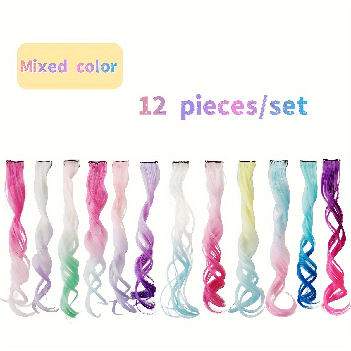 Image of Colored Curly Hair Extensions, 12-pack Ombre 12-inch Bb Clip-in Hairpieces, High-temperature Fiber Hair Accessories For Parties, Daily Use, And Clip-in Highlights