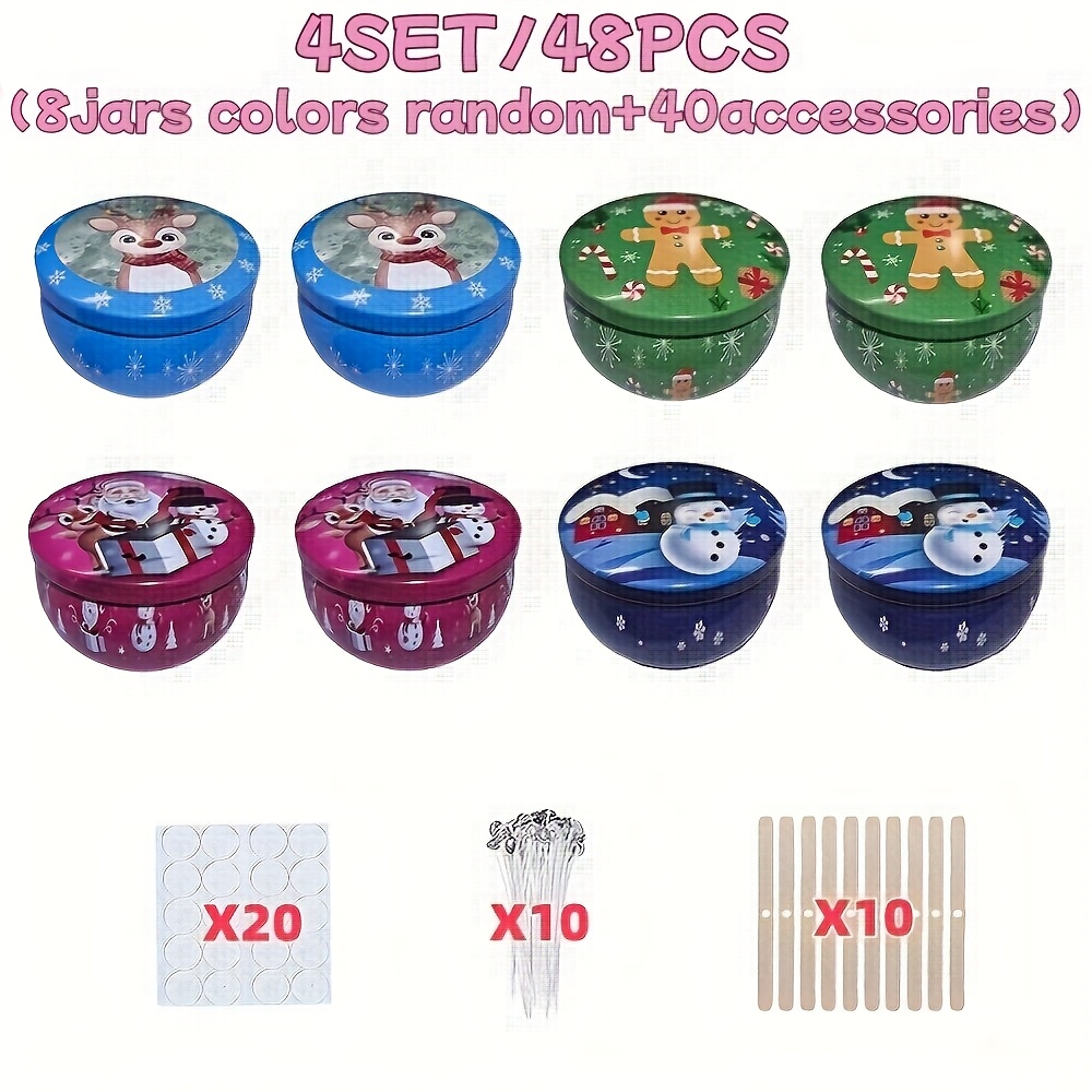 TEMU 4 Sets/48 pièces d'accessoires de fabrication de bougies décoratives de Noël, comprenant en métal - Couleurs aléatoires, 20 joints, 10 supports,