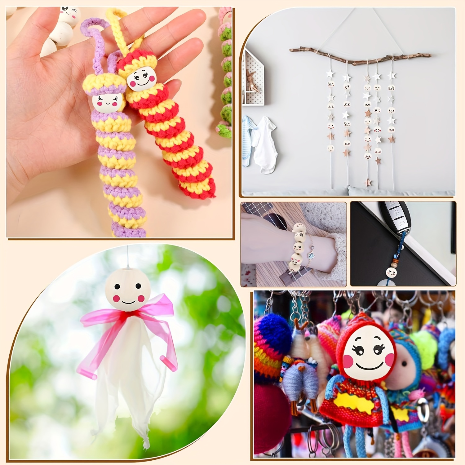 KAOTPO Holzperlen Mit Gesichtern - 120 Stück DIY Bastelset Für Schmuck