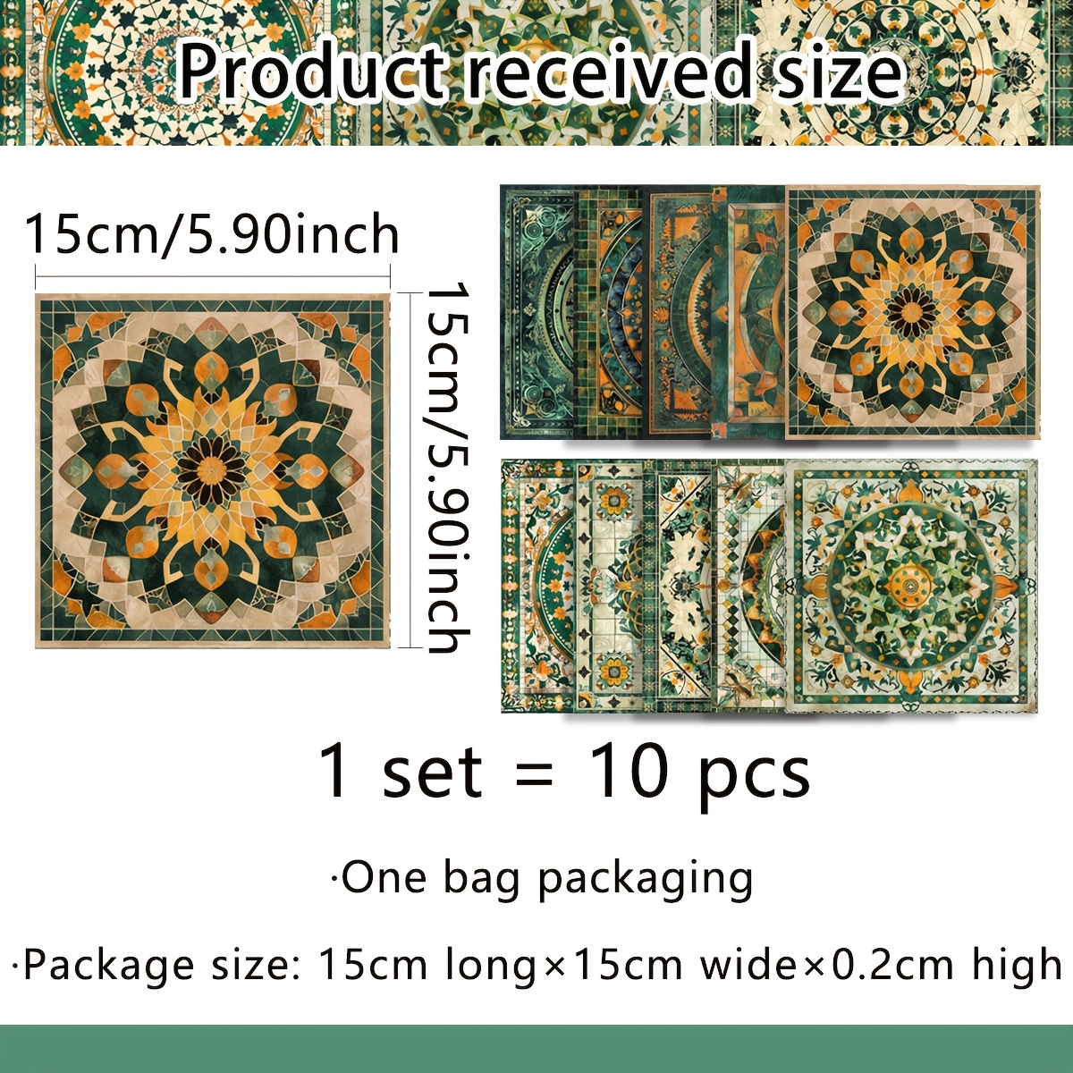 Image of 1 Set 10pcs (15 X 15cm X 10pcs) Creative New European Mandala Retro Classical Wall Stickers Balcony Terrace Kitchen Background Decoration Wall Stickers Tile Stickers (acz11000-zy)