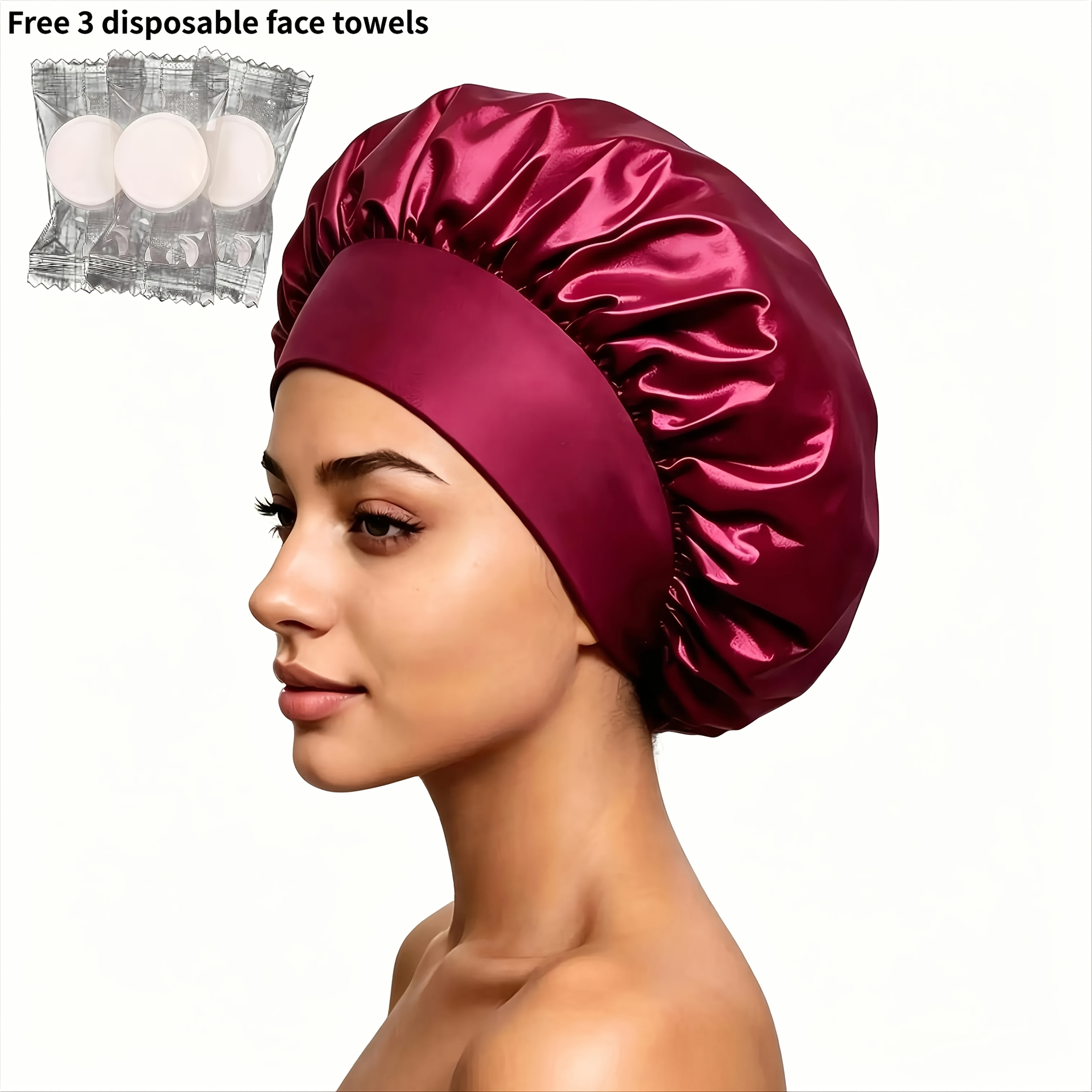 TEMU 4pcs High-quality Satin Sleep Bonnet With 3 Disposable Face Towels, Unisex Design. Features A Y Smooth, Skin-friendly Texture And Lightweight,