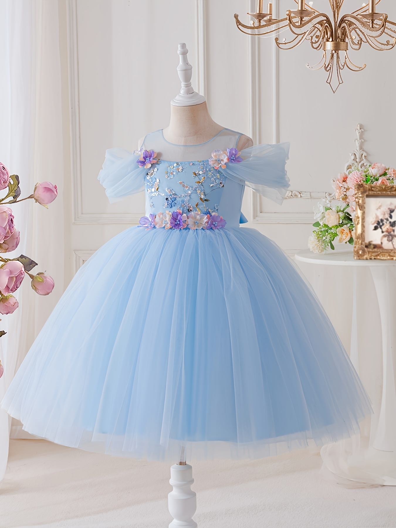 strapless open back dress Royal Girl Gown Sky Blue 1 Year