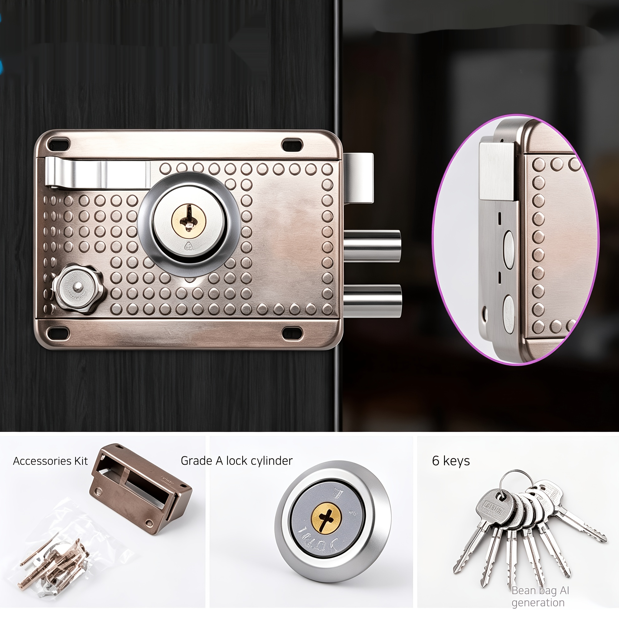 TEMU Cerradura Mecánica, Juego de Cerradura para Puerta, Cerradura Universal para Puerta, Todo en Uno