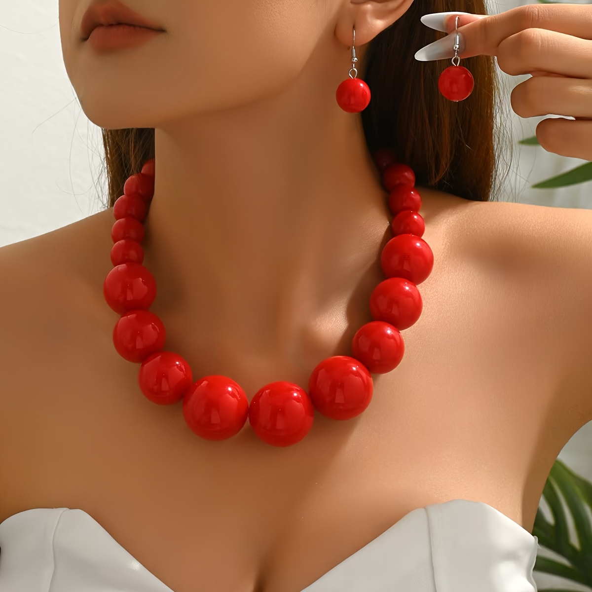 TEMU 2pcs Set Featuring A Vibrant And Beaded Ensemble, Including A Necklace Of Beads Of Various Sizes And A Pair Of Drop Earrings, Suitable For Women