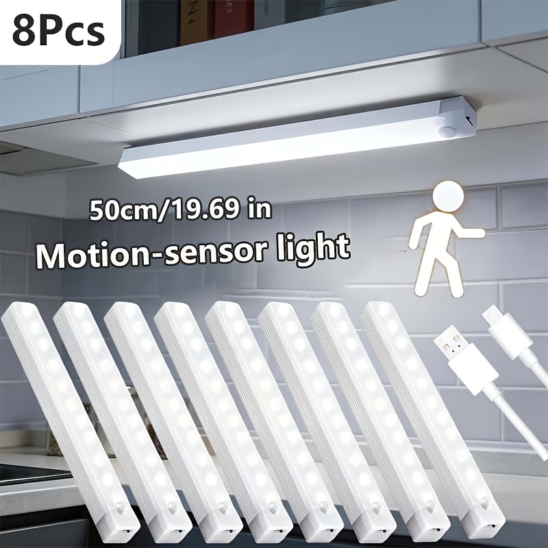 TEMU 8pack Led Motion Sensor Light Bar, Under Cabinet Lighting, Usb Rechargeable Closet Light, 400mah Rechargeable Motion Sensor Light Indoor,