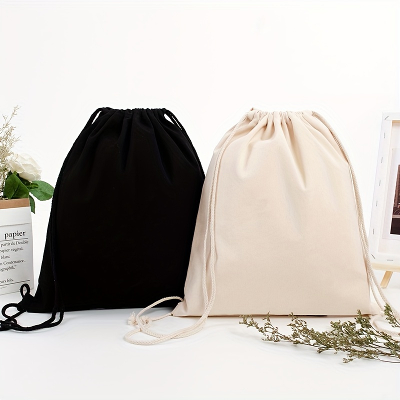 1pc Blank Black White Canvas Tote Bag with Drawstring Closure Durable  Cotton, Machine Washable Daily Shopping, Everyday Tot