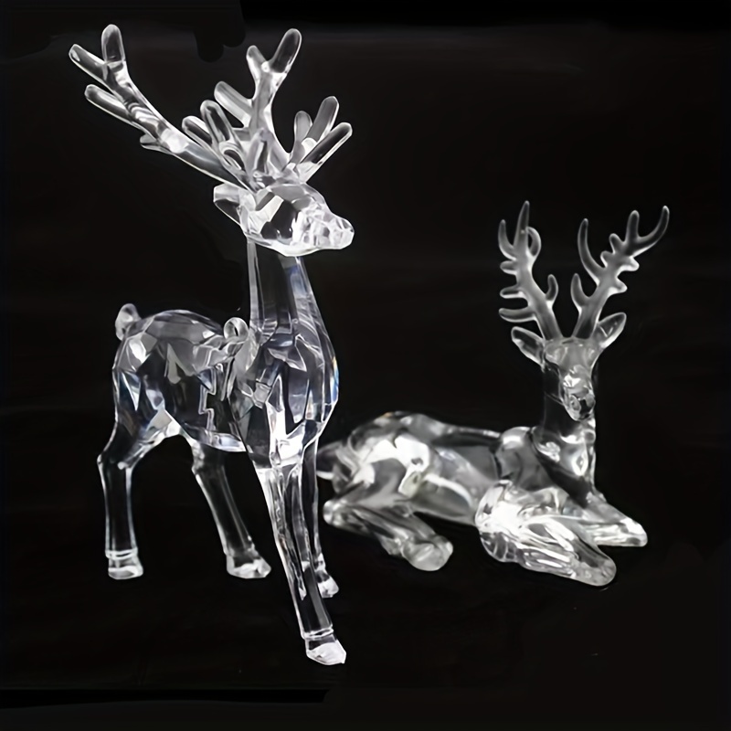 

Crystal Acrylic Reindeer Figurine - Vibrant Standing & Lying Deer , Bathroom, Kitchen, Living Room Decor & Christmas Gifts