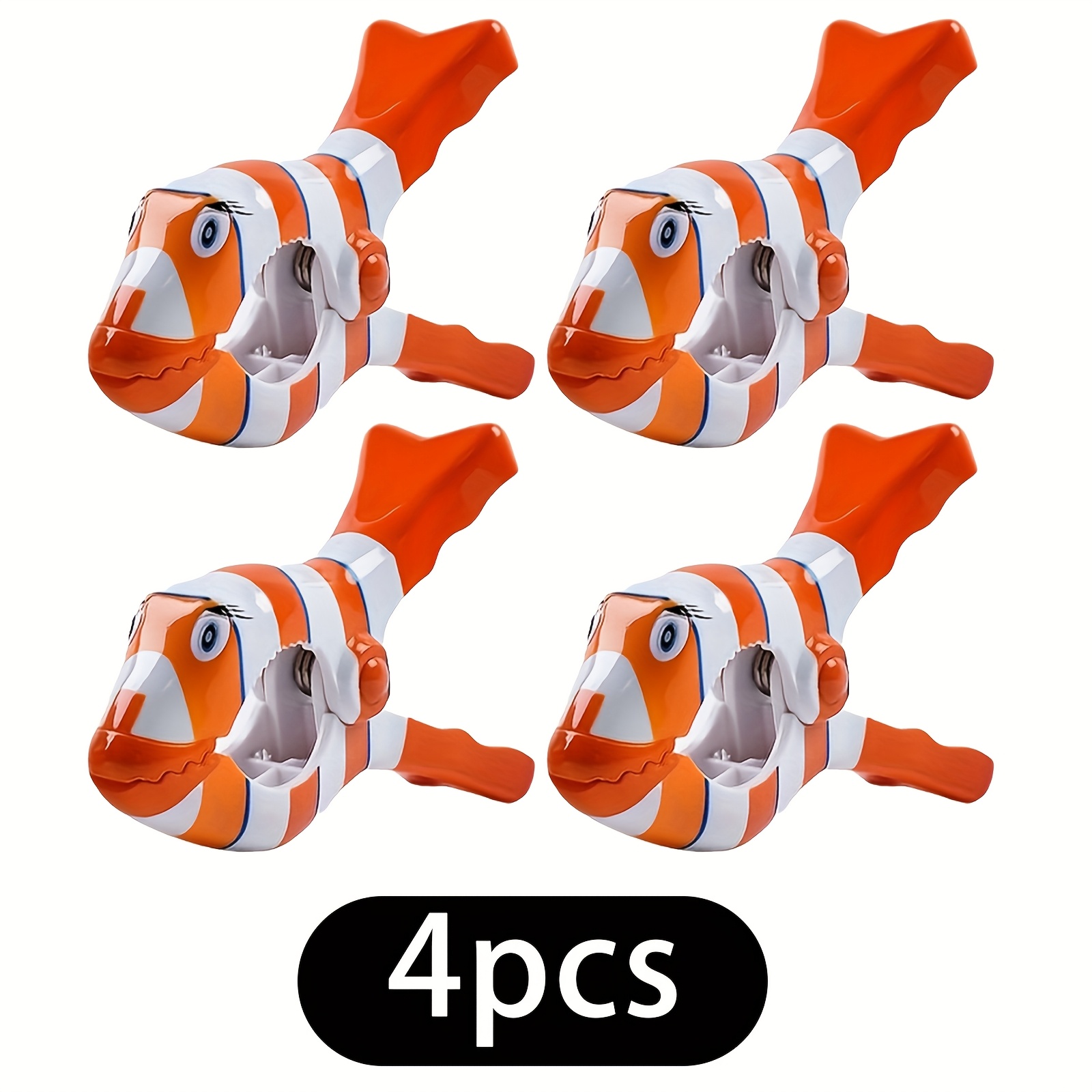 4pcs Whimsical Beach Towel Clips For Chairs - Durable Plastic, , Vibrant Orange & White Striped Fish Shape, Portable & Fun Pool Or Beach Accessory, Towel Securing Clips, Clothes Pins