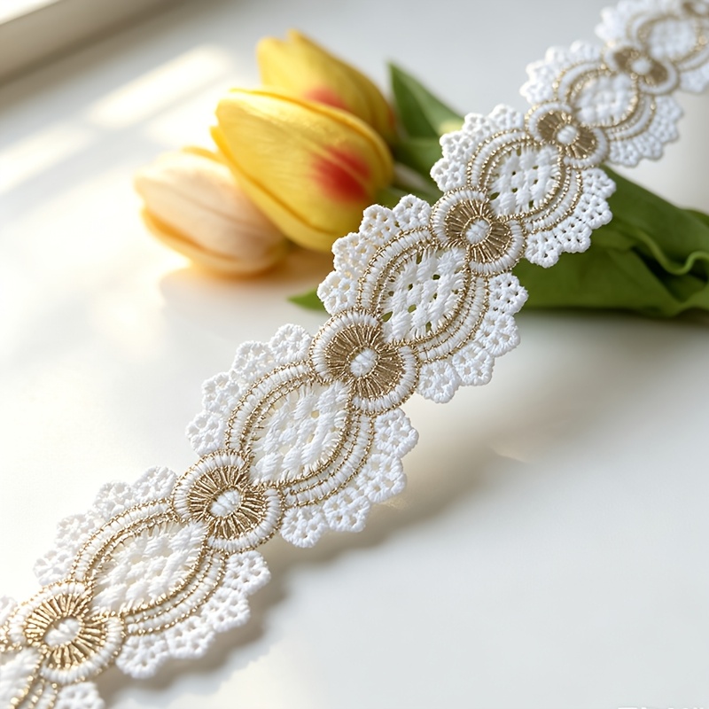 TEMU Liseré de dentelle dorée brodée, accessoires de vêtement créatifs à , embellissements de bordure de vêtement à faire soi-même, pour rideaux et