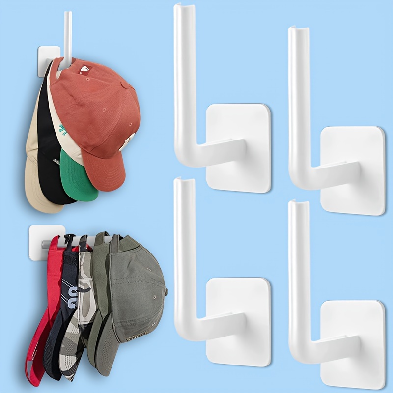 

4pcs Self-adhesive Wall Hooks - Strong, No-drill Plastic Cap & Towel Hangers For Bedroom, Bathroom, Living Room, Office - Versatile Storage Solution