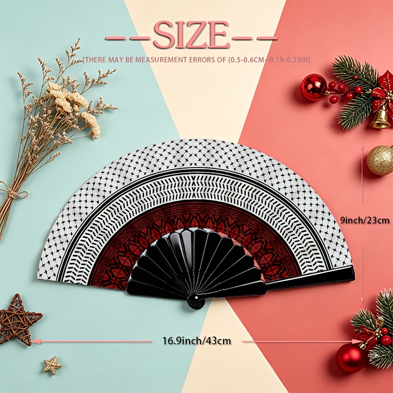 TEMU Éventail pliant portable de 23 cm pour fêtes et extérieur - Coupe-vent et respirant avec motif d' à vintage, éventail léger en plastique pour