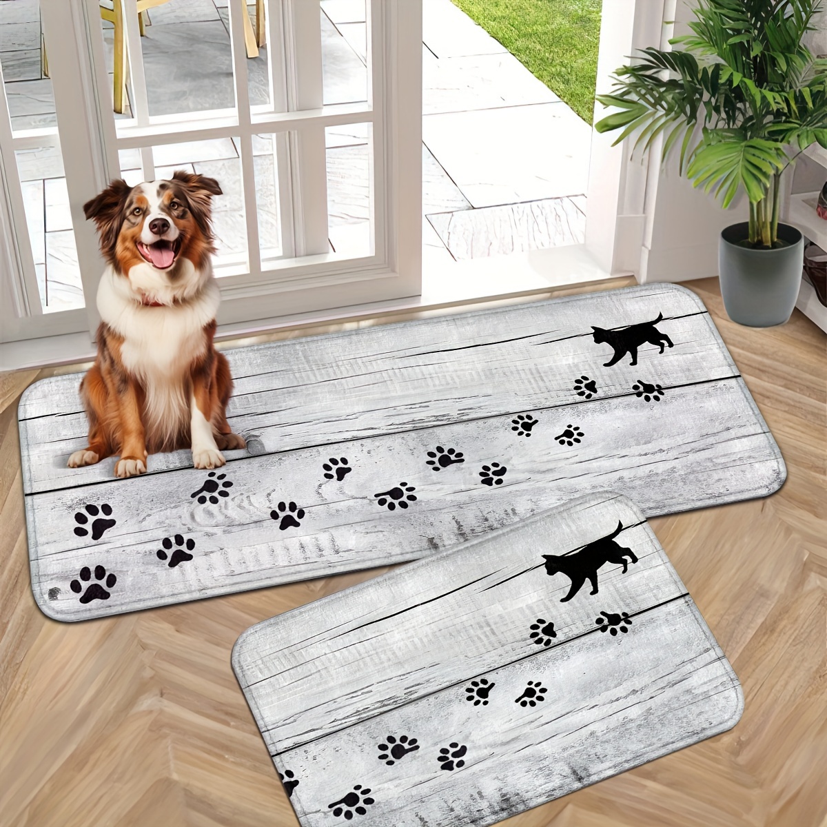 

Machine Washable Polyester Doormat With Cat And Paw Print - Non-slip, Rectangle, Indoor Entrance Rug, Mud Dirt Trapper Mat For Entryway