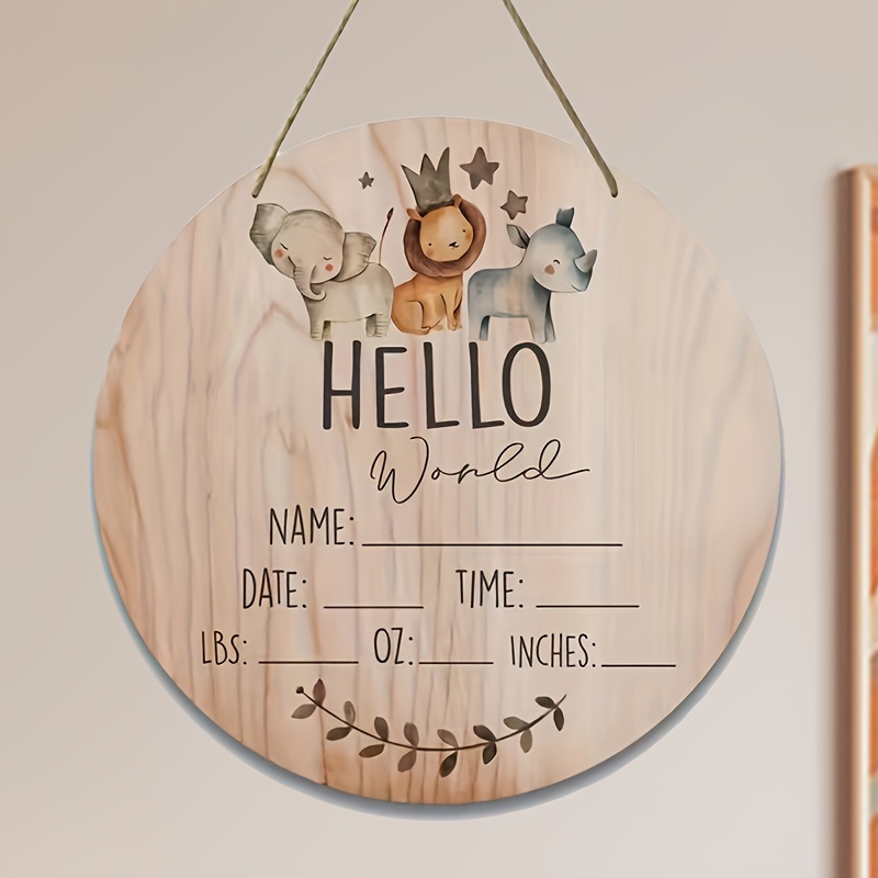 

1pc Hello World Name Information Sign, Wooden Hanging Decoration Plaque With Birth Information, For Home Room Living Room Office Decor, Mother's Day New Year Easter Gift