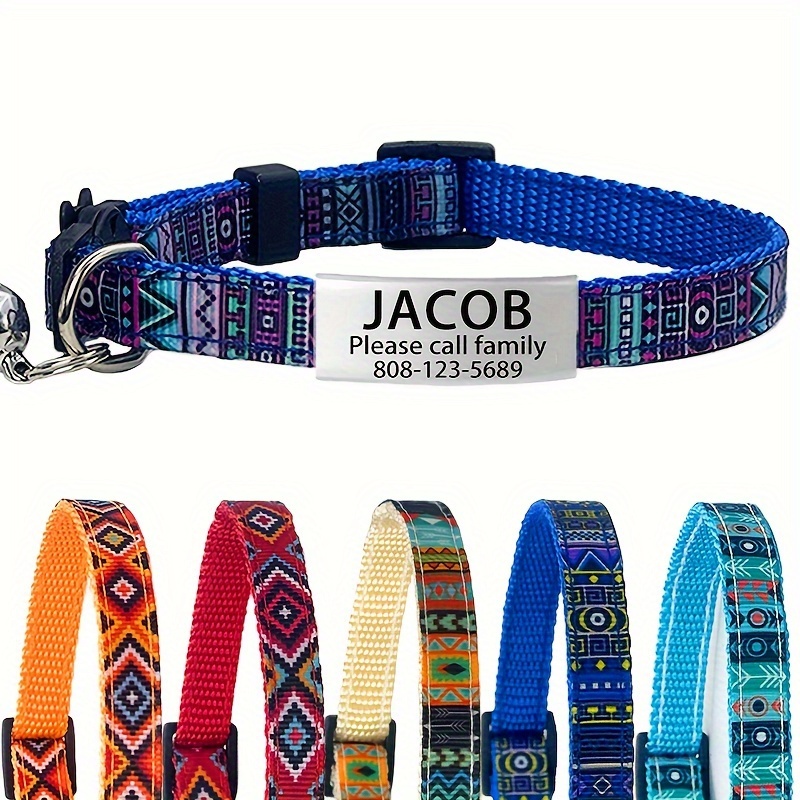 

Personalized Cat Collar With Bohemia Geometric Patterns, Custom Soft Pet Collars With Pet Id Pendant Tags, Pet Outdoor Decorations Perfect Gift For Kittens And Cats