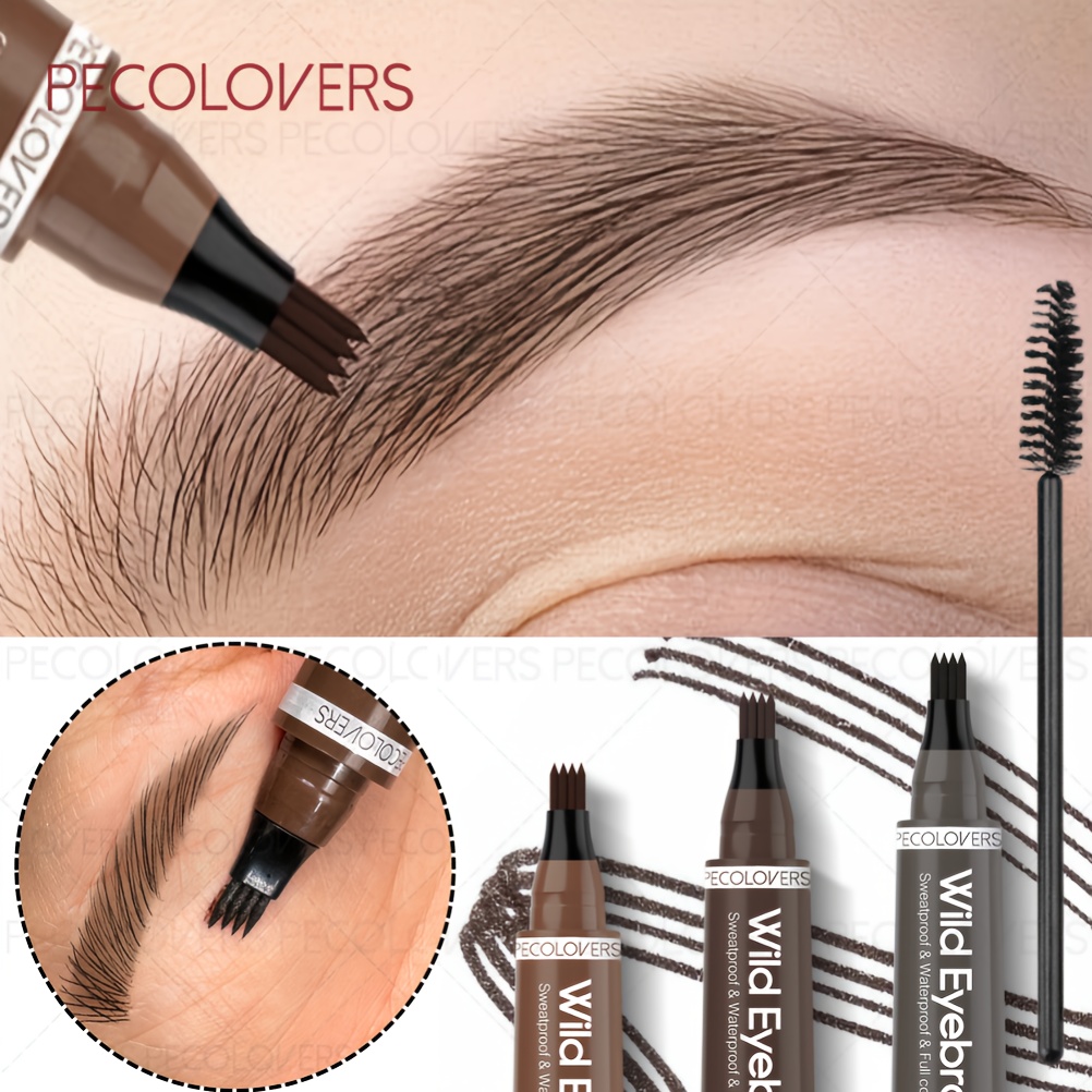 1set silky waterproof eyebrow pencil four pronged design   clear eyebrow shape not easy to smudge   with brush essential for makeup filled with   eyebrows quick eyebrow painting enhance eyebrow color