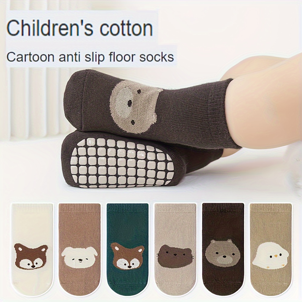 

6 Pairs Of Baby Girl's Non-slip Socks, Cute Animal Pattern, Bottom Rubber Dot Cotton Blend Comfy Breathable Soft Socks For Kids Wearing
