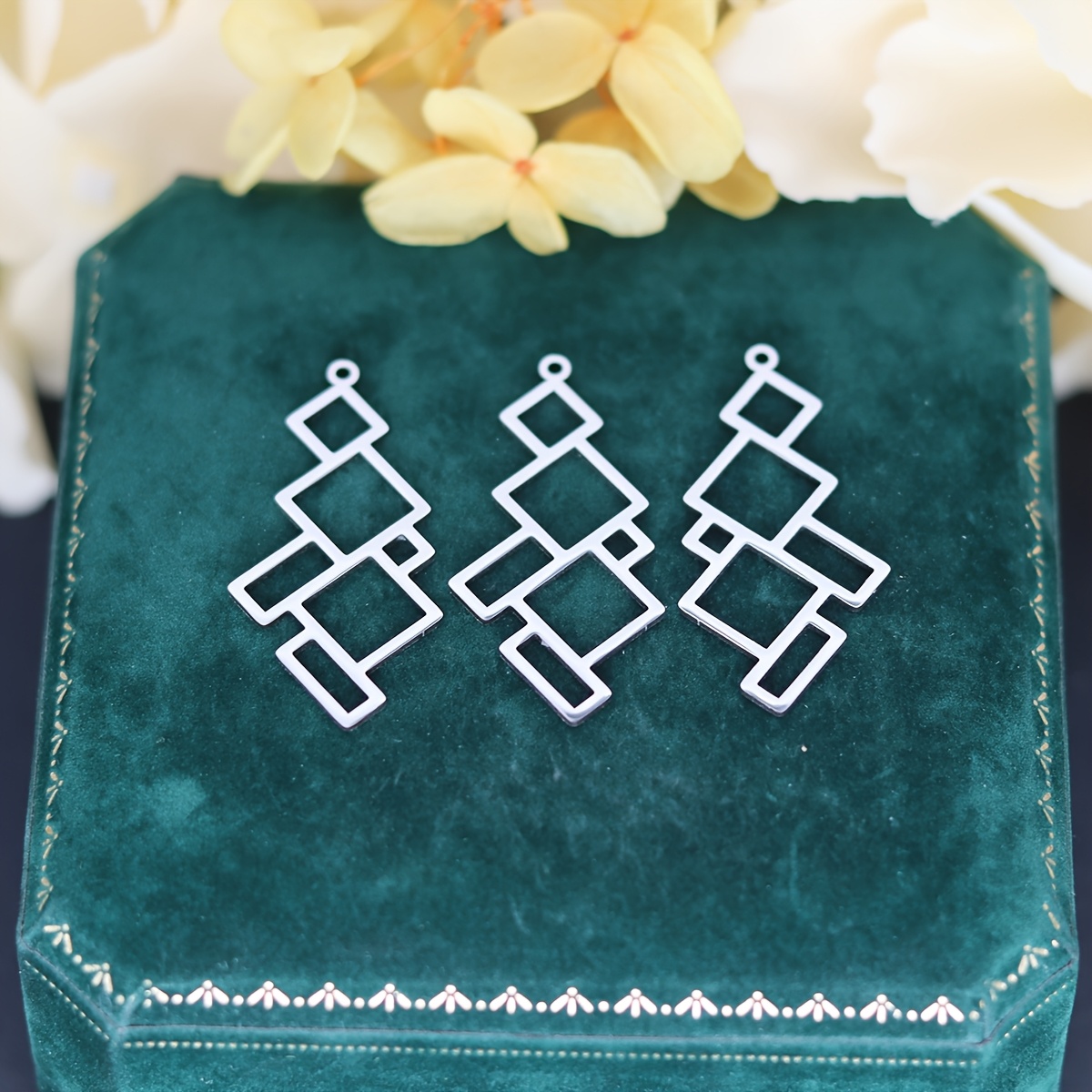 Image of 3pcs/lot Modern Geometric Abstract Squares Stainless Steel Pendant Charms For Necklaces Earrings Jewelry Making Women Craft Additions