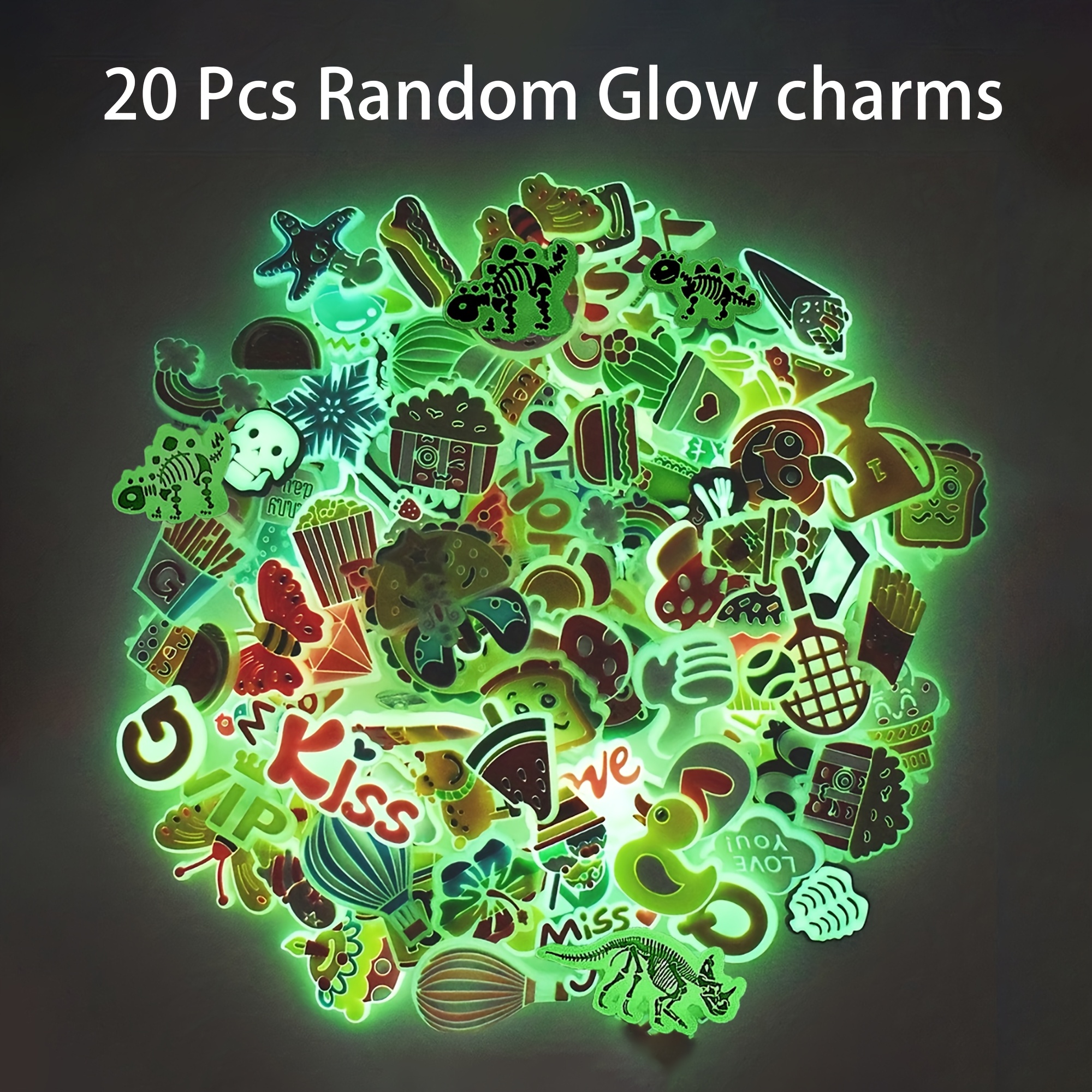 Image of 20/50pcs Random Luminous Ornaments - Pvc Decorations. Ornaments Are Suitable For Bracelets. With Random Designs That Glow In The Dark. Are An For Birthdays
