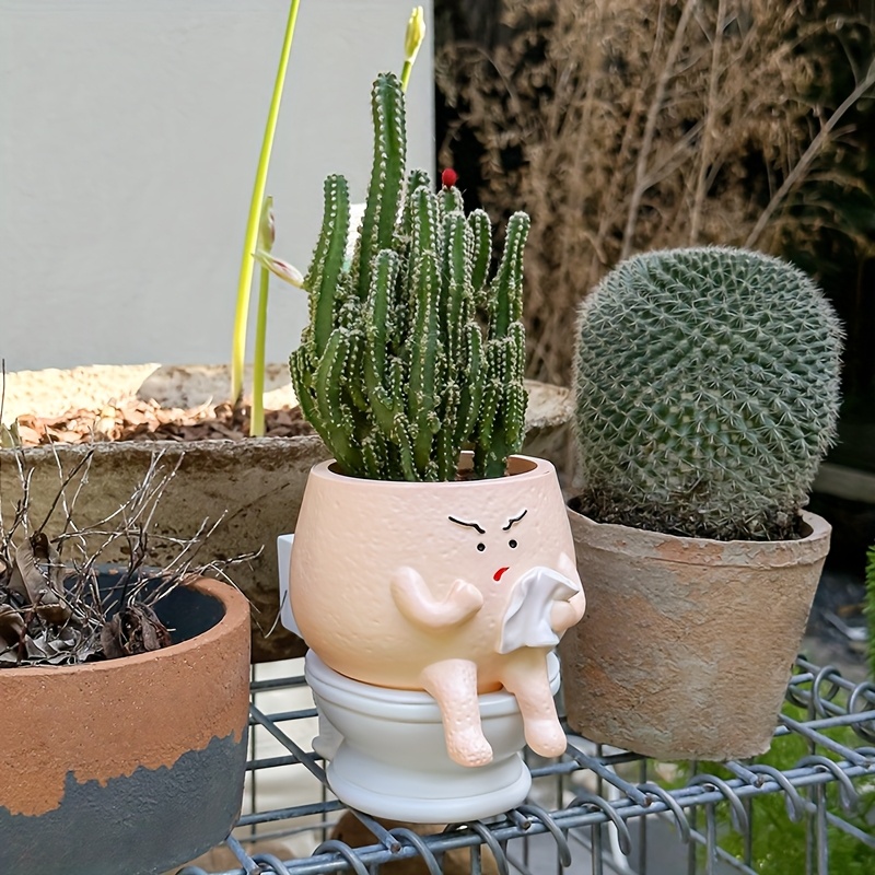 2-in- Toilet Flower Pot Indoor Outdoor Plant Succulent Planter With Drainage Holes Automatic Water Absorption Resin Craft Gardening Gift Home Decor