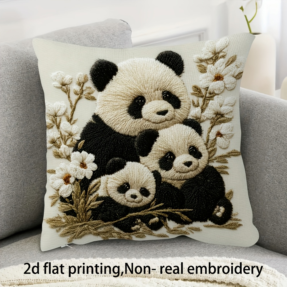 TEMU 1pc Pillowcase, Panda Family Pattern, Soft Short Plush Fabric, Single-sided Print Living Room Sofa Bedroom Decor, Home Accent Pillowcase, Decor,