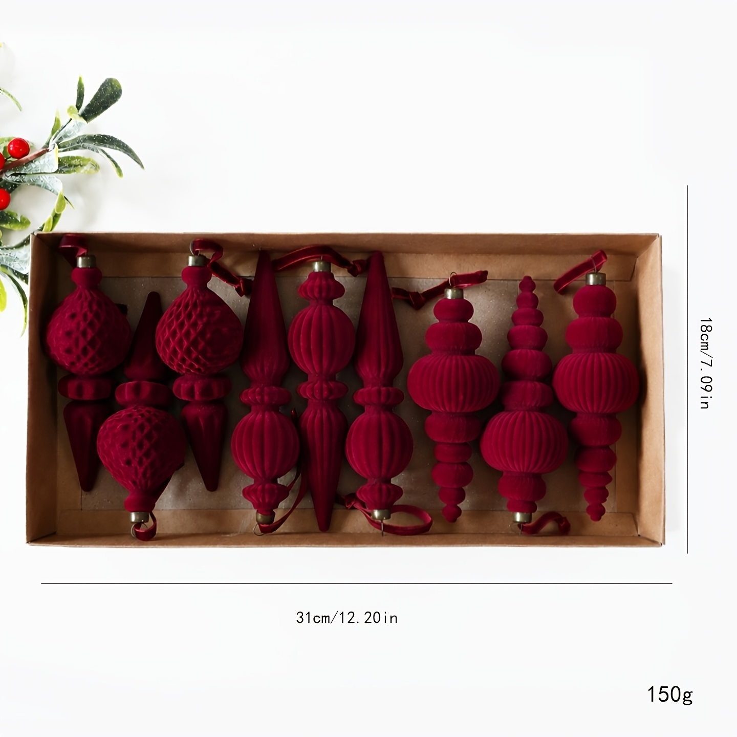 TEMU Juego de 9 piezas en , adornos navideños de 18 cm con forma irregular y acabado afelpado, diseño grande punta puntiaguda, adecuados para árboles