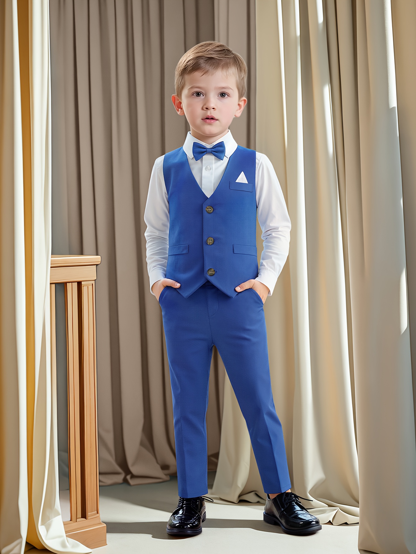 2025 new boys suit set formal shirt long pants vest bow tie Temu