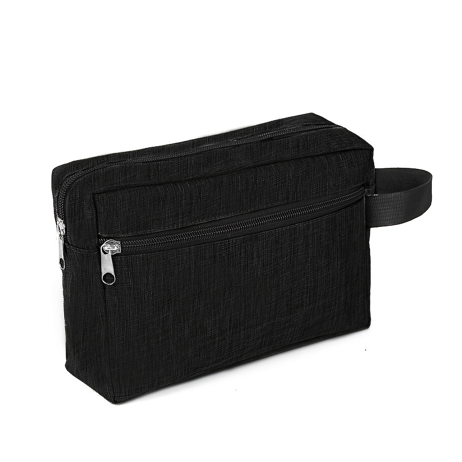 TEMU Custom Name Men's Polyester Makeup Bag - Large, Foldable & Lightweight Travel Cosmetic Pouch With Top Handle And High Quality Zipper Closure,