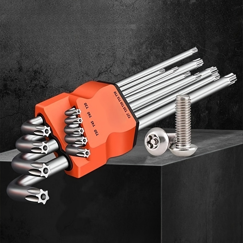 TEMU 9pcs Torx Screwdriver Set L Shaped Star Wrench T10-t50, S2 Alloy Steel Torx Hex Key Wrench Kit Heavy Duty Star Hex Spanner For Auto Repair