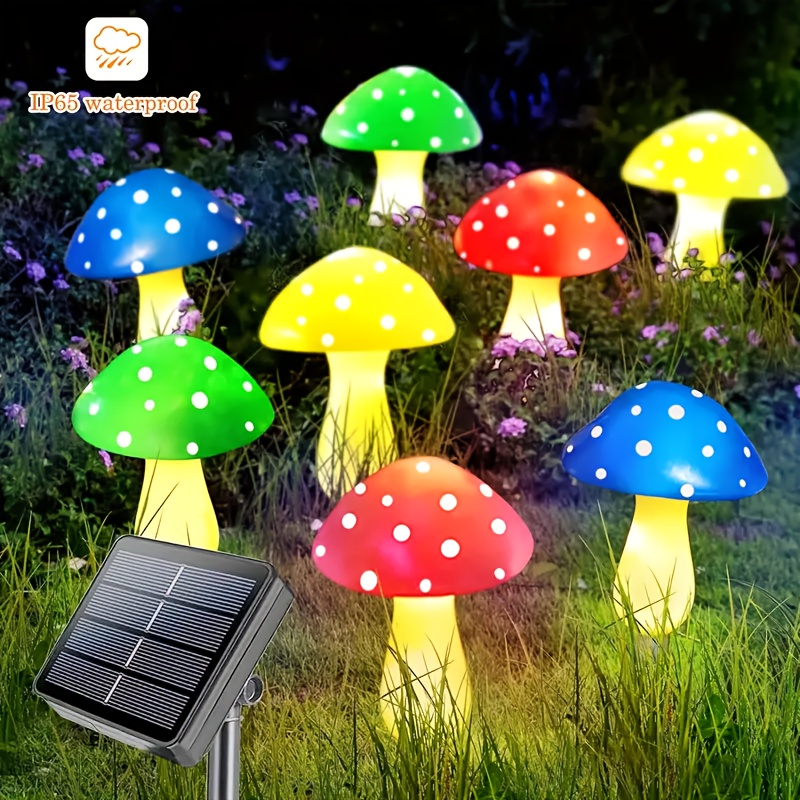 TEMU Outdoor Garden Pathway Lights, Solar Mushroom Lamps, Outdoor Lighting, Colorful Outdoor Mushroom Lights, 8 Lighting , For Courtyard Garden