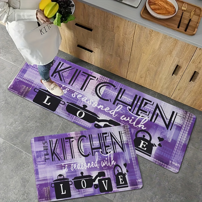 

Modern Abstract Floor Mats, Stain Resistant Rectangle Polyester Rugs, Low Pile Machine Washable Carpets - Machine Made Lavender Kitchen Decor Mats With Non-skid Backing