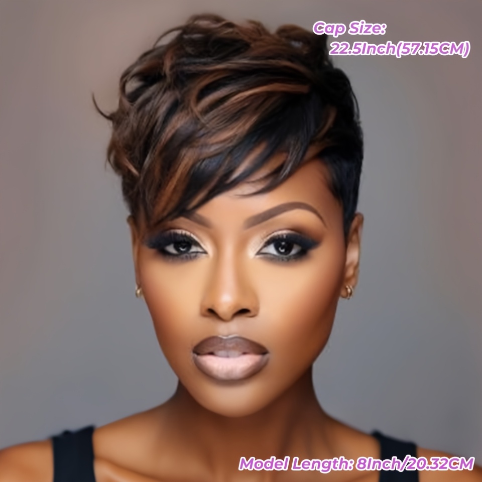 TEMU This Is A Short Cut Wig Made From Brazilian Human Hair, In Like Brown, Blonde, Red, Black, And Gray. It Features A Closure And Has A Density Of 180%, Providing A Look. Ideal For Daily Use