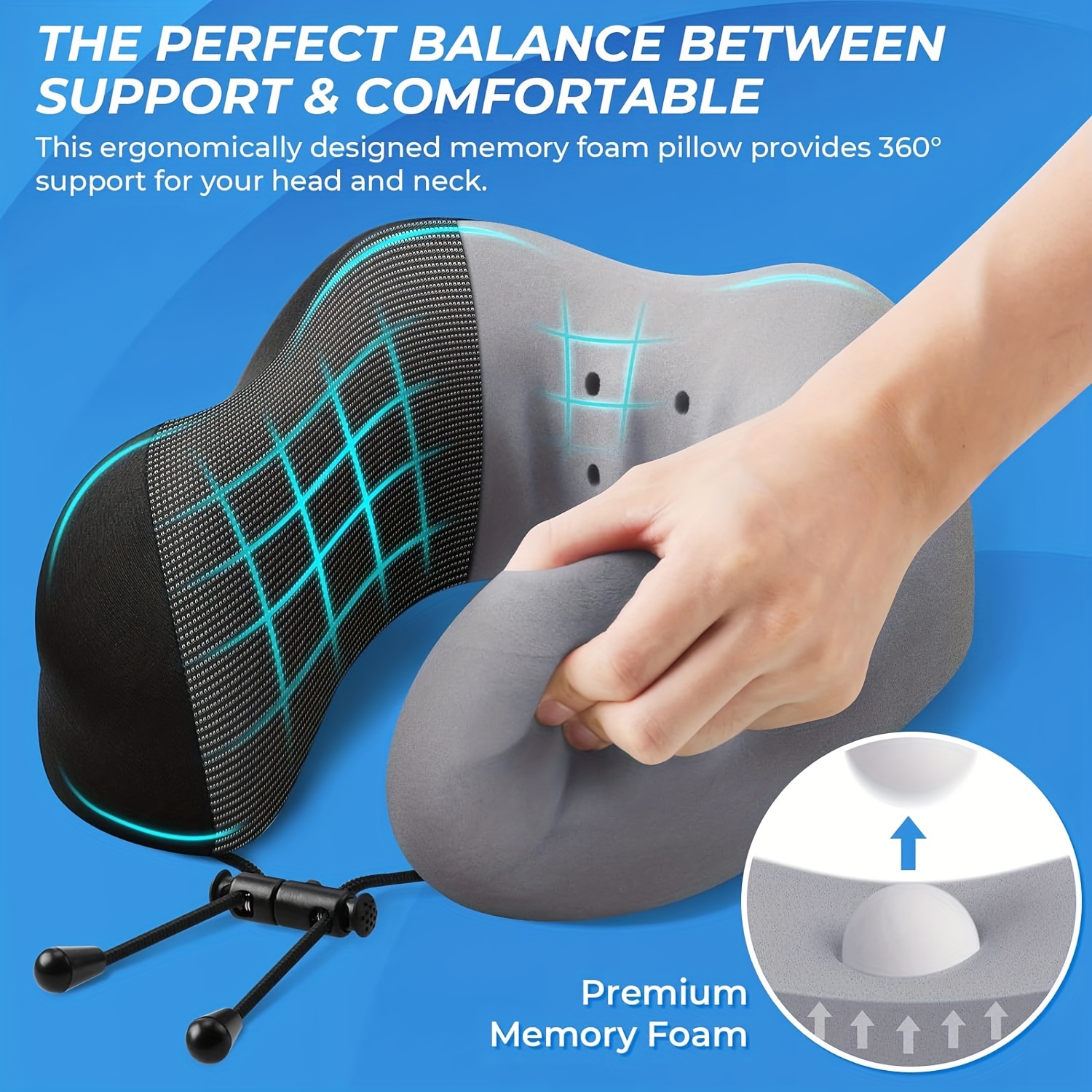 Comfy Nackenhörnchen Memory-Schaum – Nackenstütze & Reisekissen Waschbar