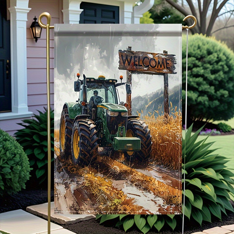 

1pc, Tractor Garden Welcome Flag, Wheat Field Double Sided Printed Yard Flag, Waterproof Vertical Flag, Home Decoration, Outdoor Decoration, Yard Decoration, Garden Decoration