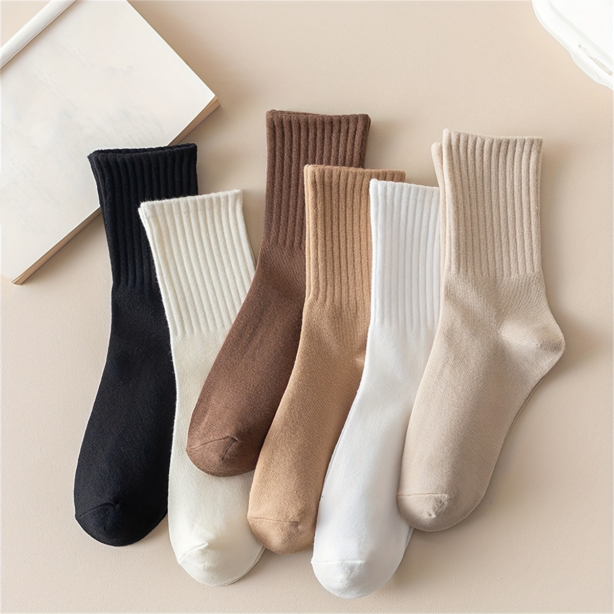 

5/6/10pcs Men's Essential Crew Socks - Breathable & Comfortable Polyester, Mid-calf Length, Solid Colors For Outdoor Wear