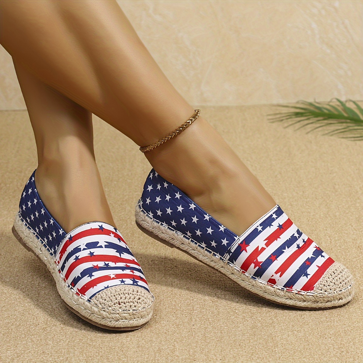 Alpargatas de lona de rayas de estrellas para mujer, zapatos casuales de  pescador para exteriores y fáciles de poner para de la