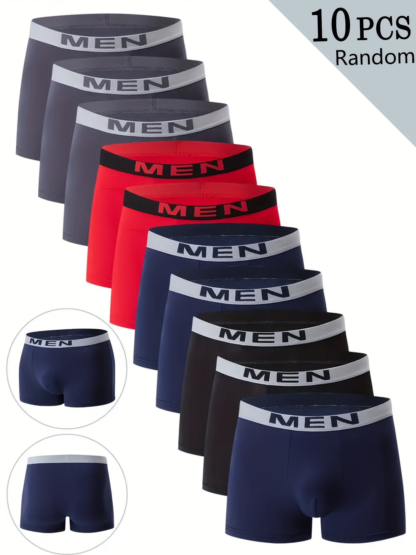 Lot de 10 boxers pour hommes (couleurs aléatoires), boxers respirants et confortables pour hommes avec ceinture à lettres, shorts de sport extensibles, boxers décontractés pour hommes pour un usage quotidien