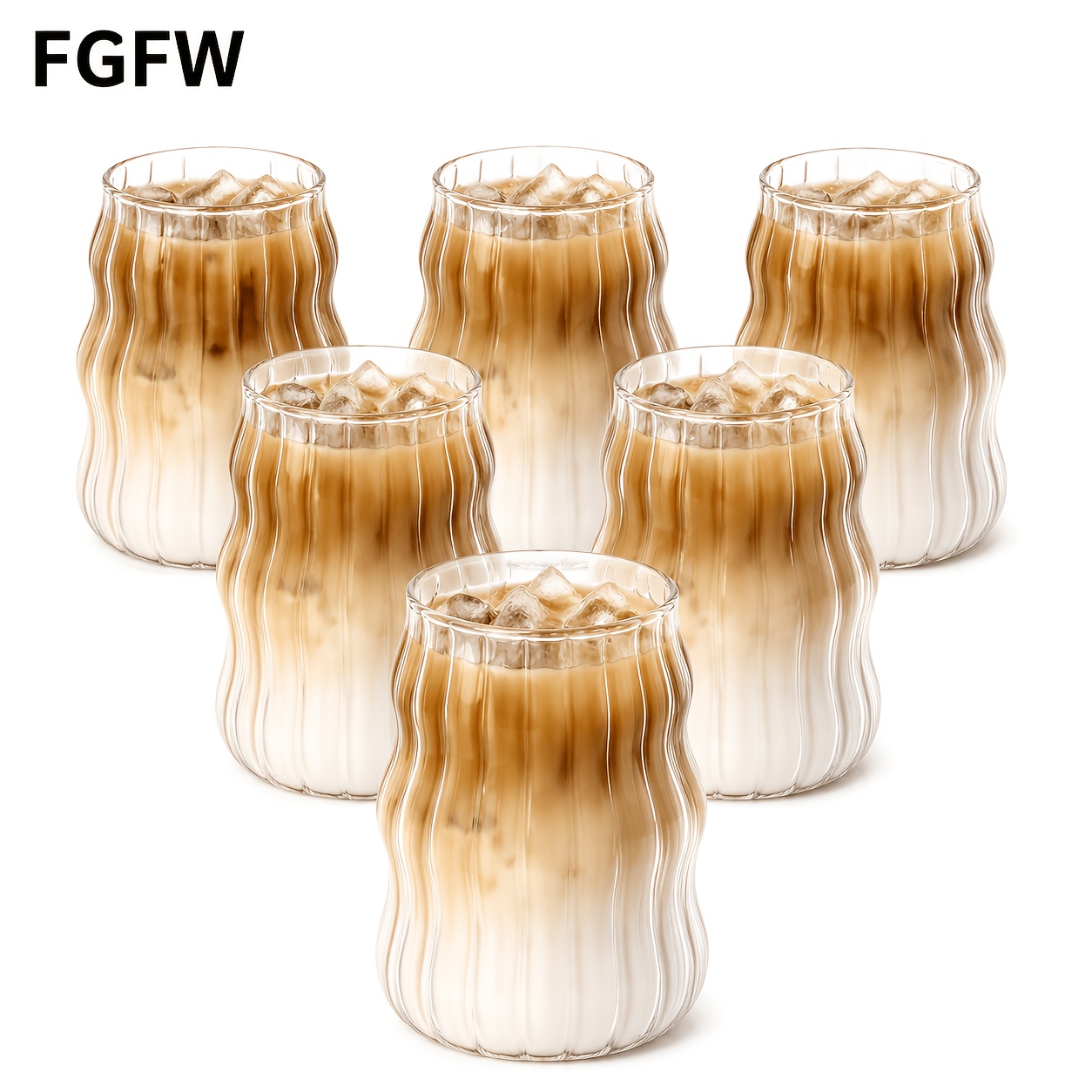 Image of Fgfw 2/4/6pcs, 17oz Irregular Shaped Drinking Glass, Wavy Transparent Glass Tumbler, Iced Coffee Cup, Cute Drinking Glass, Drinkware, Home & Kitchen Supplies, 500ml