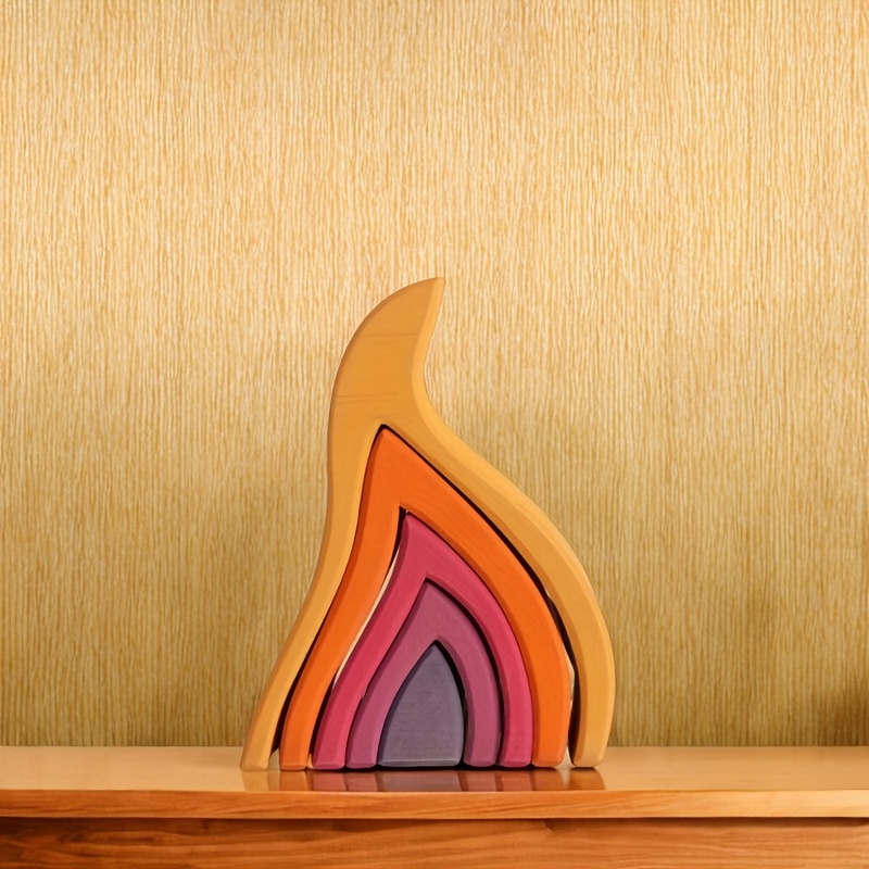 Image of Linden Wood Flame Model, Model, Rainbow Building Block Ornament, Solid Wood Indoor And Outdoor Decoration, Wooden Home Decor, Colorful Office Desk Decorations