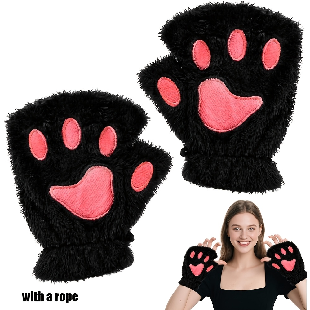 TEMU Guanti senza a forma di , guanti senza di peluche a forma di orso, accessori carini da cosplay per Halloween da donna con costume da gatto