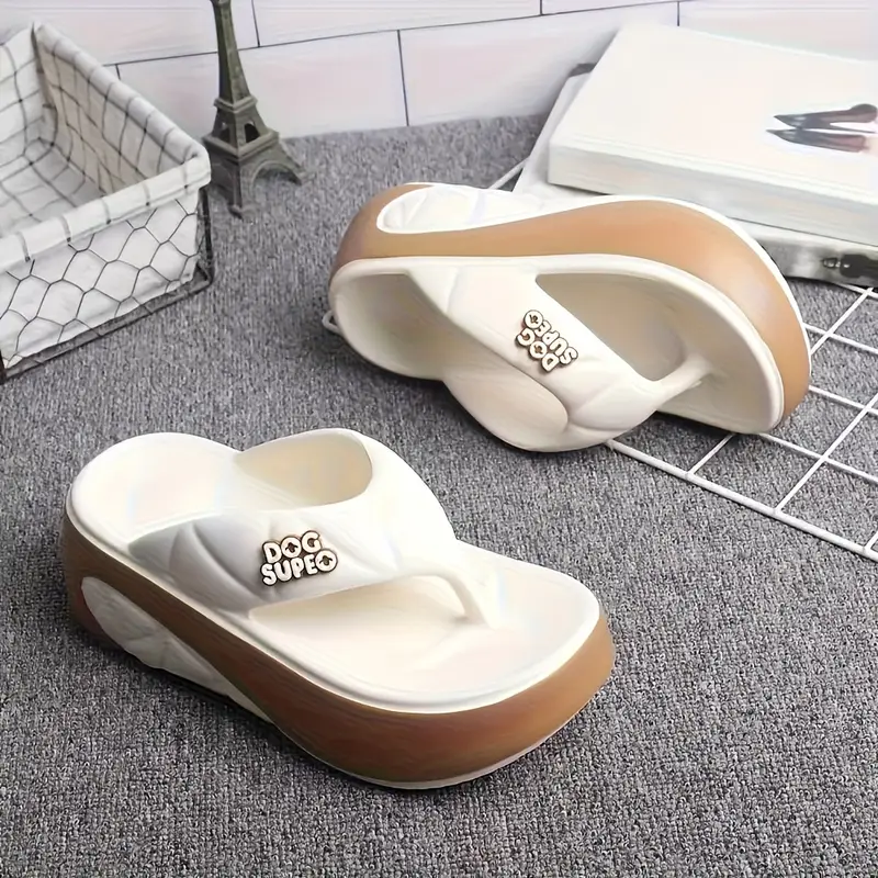 womens eva thick sole flip flops anti slip soft comfortable slip on sandals with green accents dog suepo text indoor outdoor casual shoes for beach daily commuting Product details 1