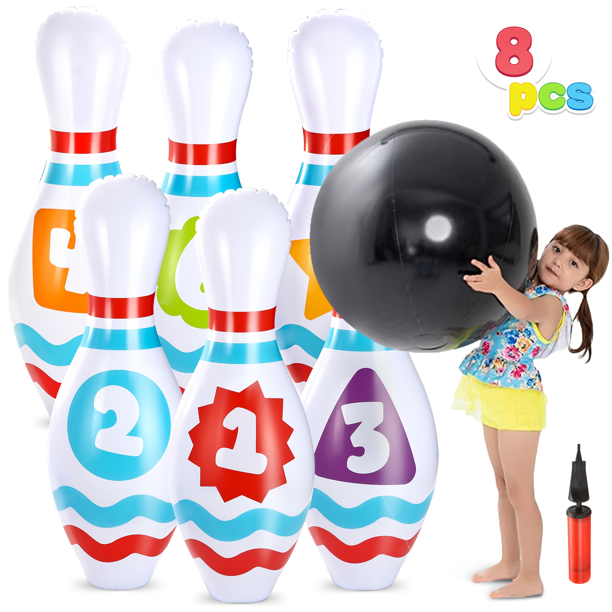 TEMU 7pcs Giant Inflatable Bowling Set For Kids And Adults, Christmas Birthday Party Games, Outdoor And Indoor Bowling Games Toys For Children, Kids
