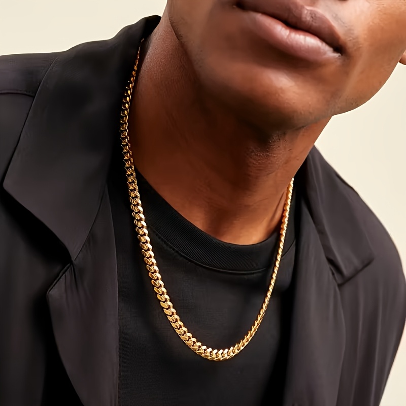 TEMU 1 Collier Chaîne en Acier Inoxydable 304 Plaqué pour Homme, Style Hip-hop Tendance