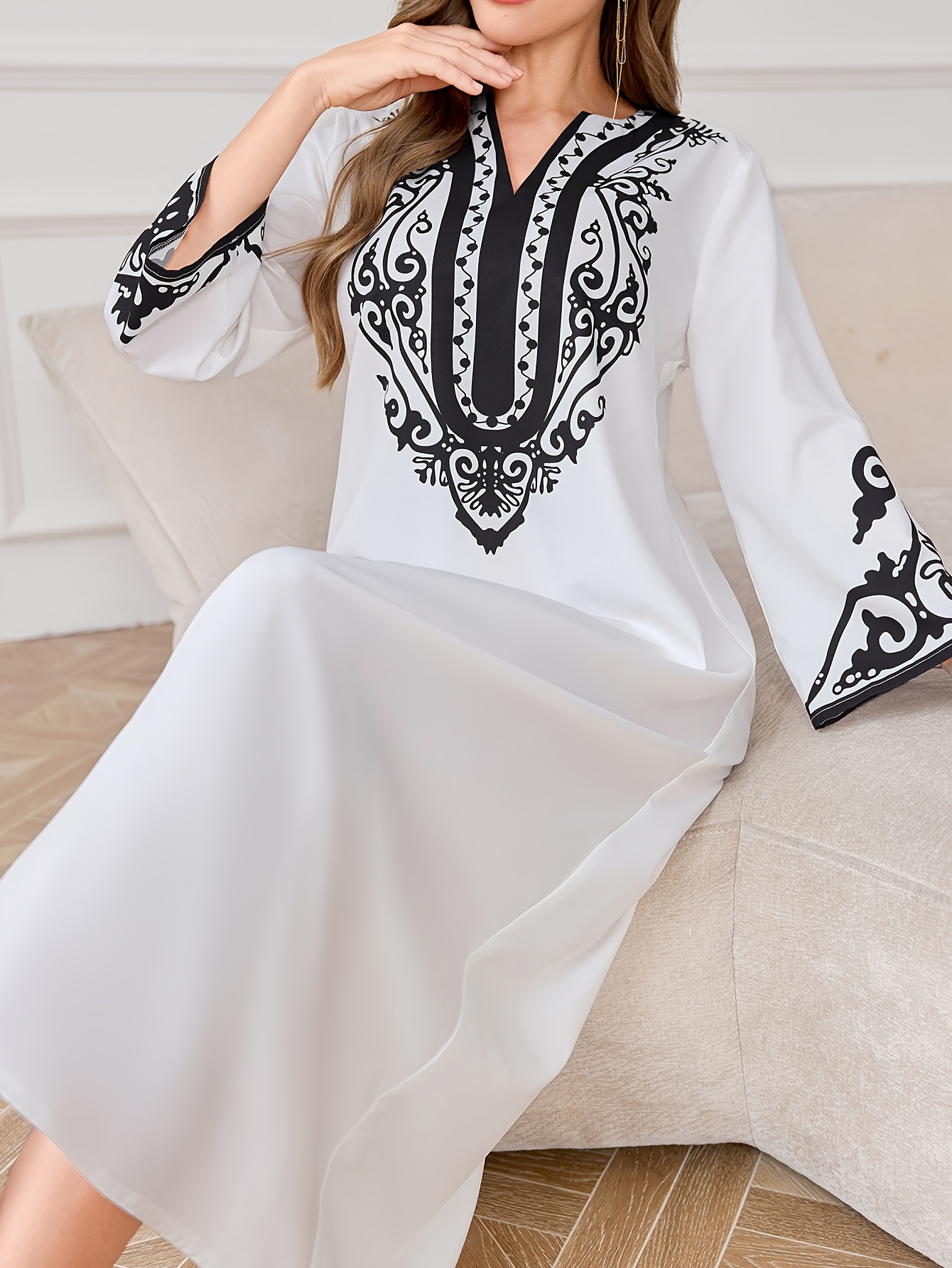 robe tunique à col blanc élégant femme imprimé tribal Temu Morocco