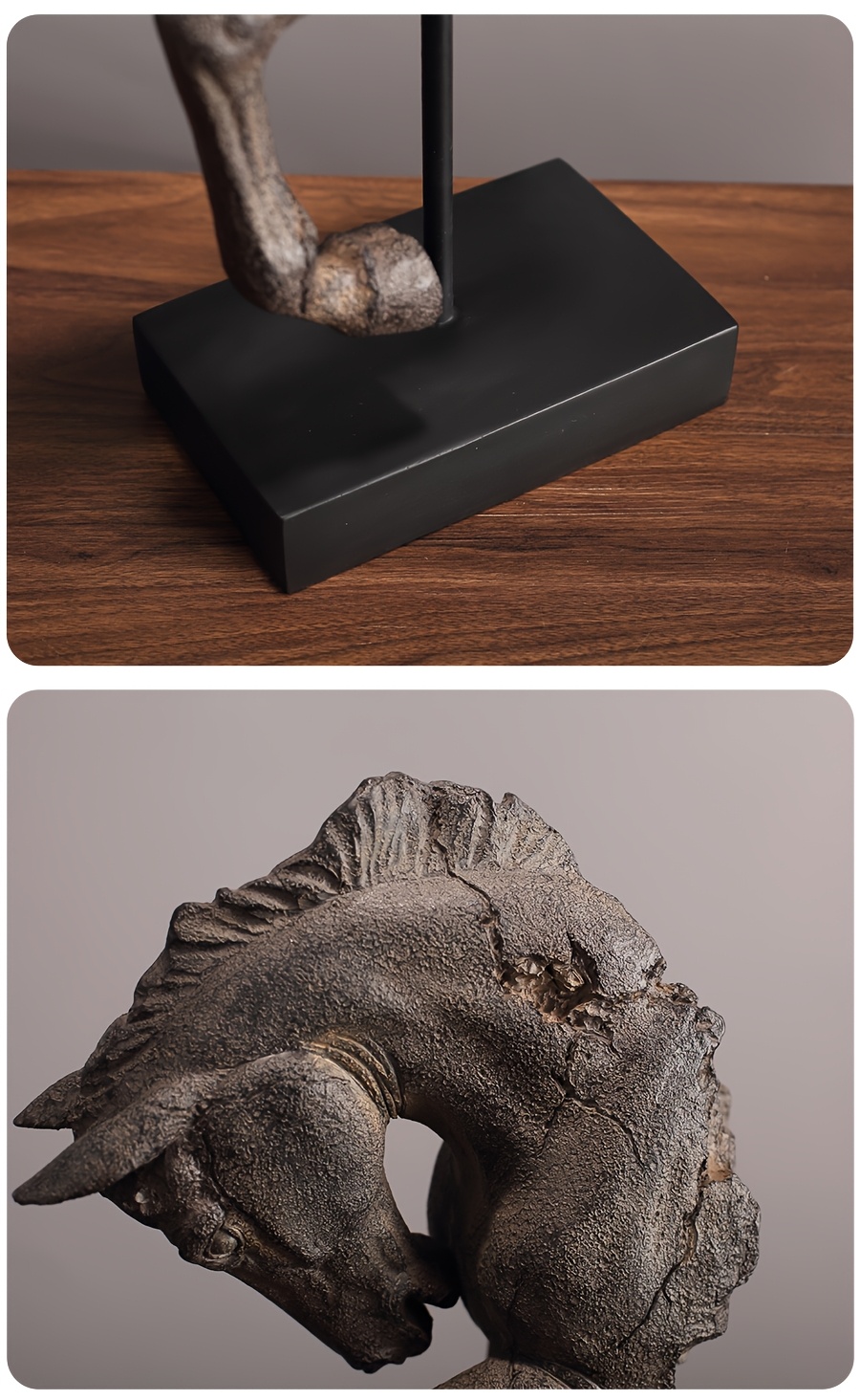 Easegen Home Vintage Rustic Horse Head Sculpture Statue - Resin Abstract Horse Statue with, Tabletop Decor Suitable for Desk, Shelf, Bookcase, Modern Home Office Decorations, Gift for Horse Lovers, Art Collectors
