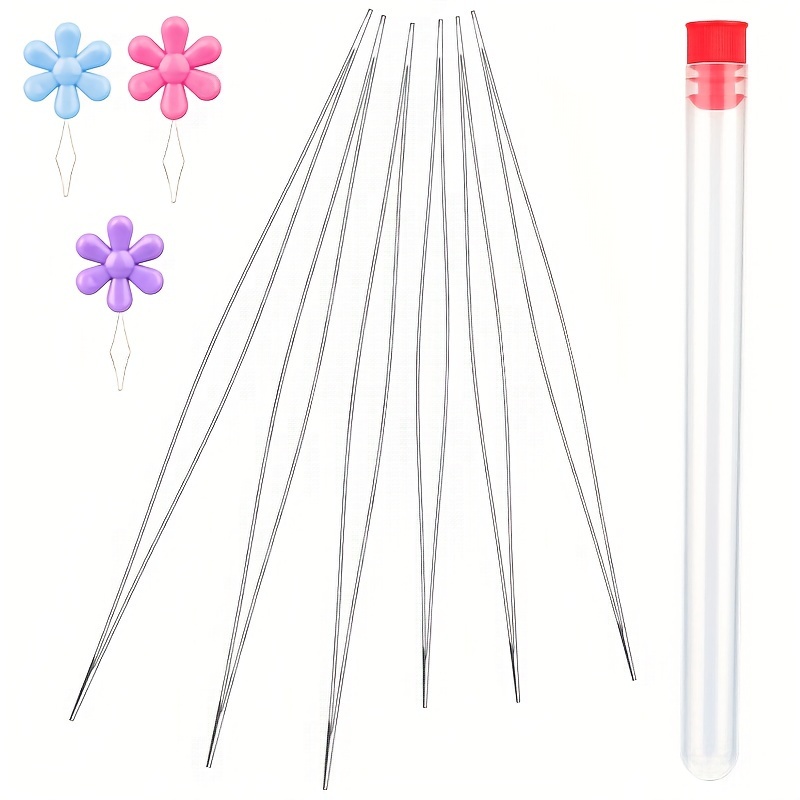 

6pcs Stainless Steel Beading Needles, Long Straight Embroidery Needles For Jewelry Making, With Needle Holder And 3pcs Bead Tool