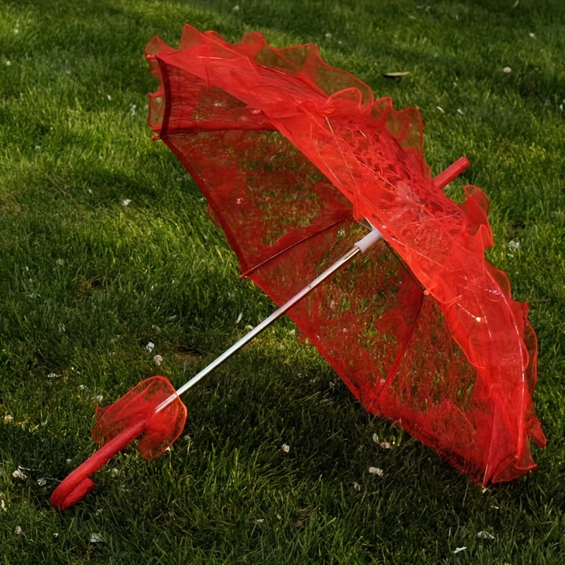 

Lace Wedding Umbrella, Romantic Bridal Lace Parasol, Festive Red With Lace Trim, Ideal For Wedding, Party, Gift Ceremony, Birthday