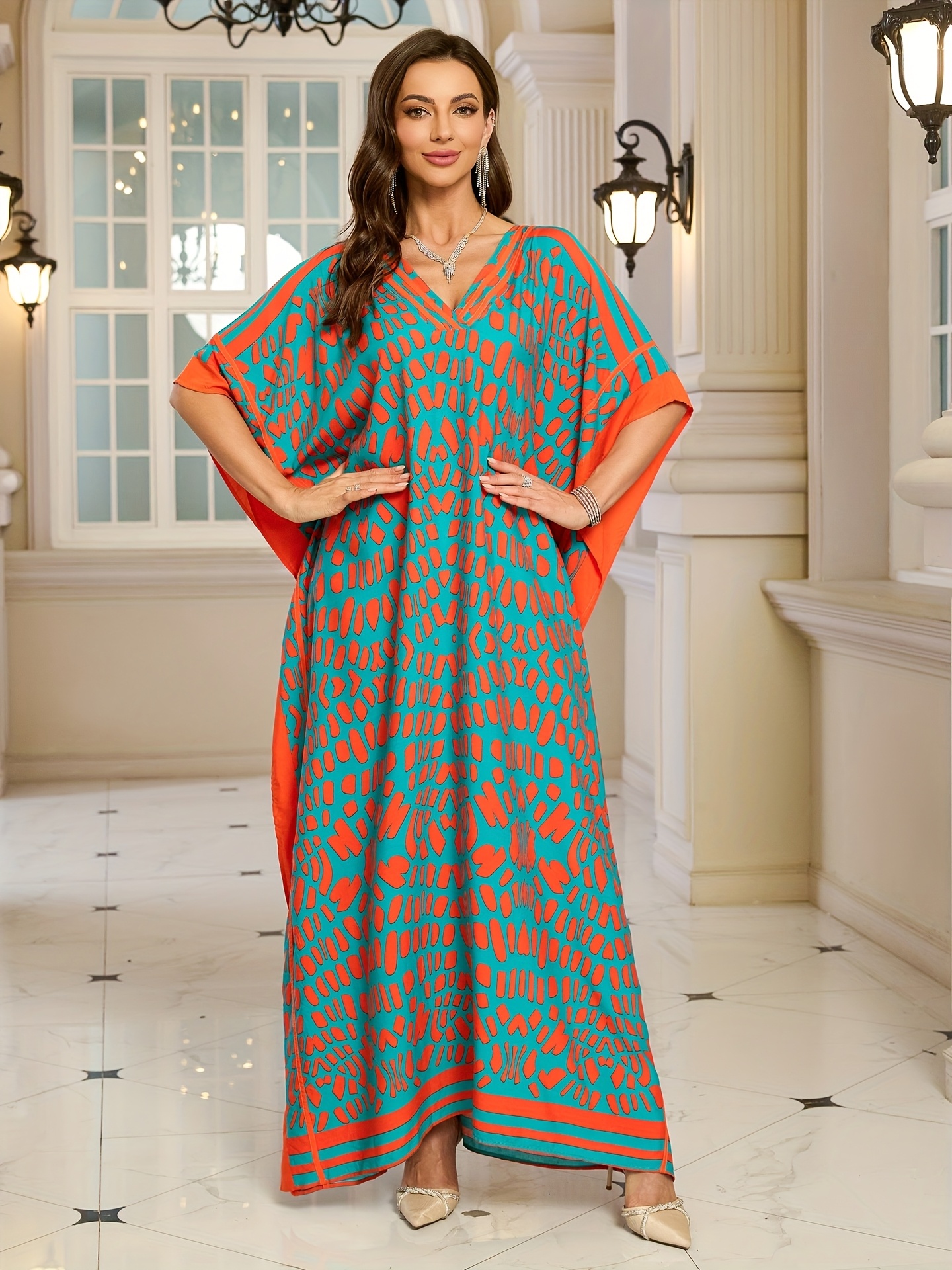 plus size women beach cover ups orange polka dot printed maxi dresses  summer holiday bathing suits