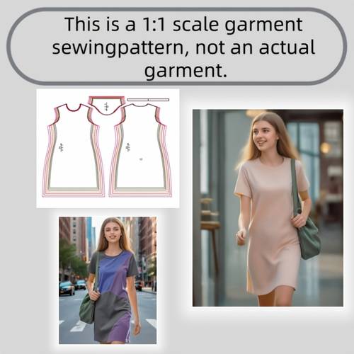 een damesjurk naai set met 7 maten van 2xs tot 2xl. dit is een om te maken, afgewerkt kledingstuk. geschikt voor het creëren van unieke kleding door je favoriete stoffen te kiezen. ideaal voor handgemaakte kleding van gebreide high-stretch stoffen, casual modekleding en diy