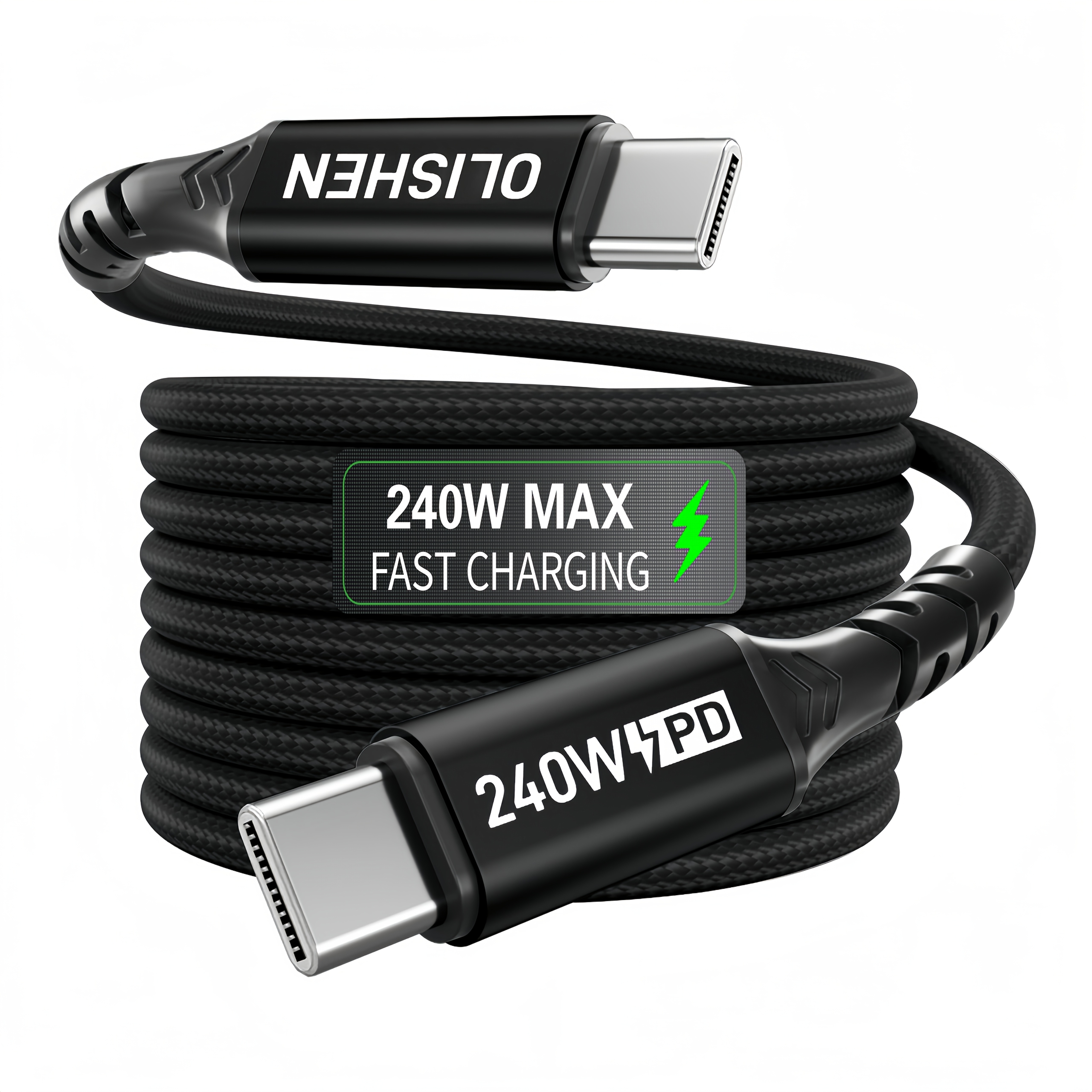 TEMU Câble USB C OLISHEN 240W, Câble de Charge Rapide Type C, pour iPhone 17/16/15 Pro Max, pour MacBook, pour iPad, Dell XPS, pour for Samsung
