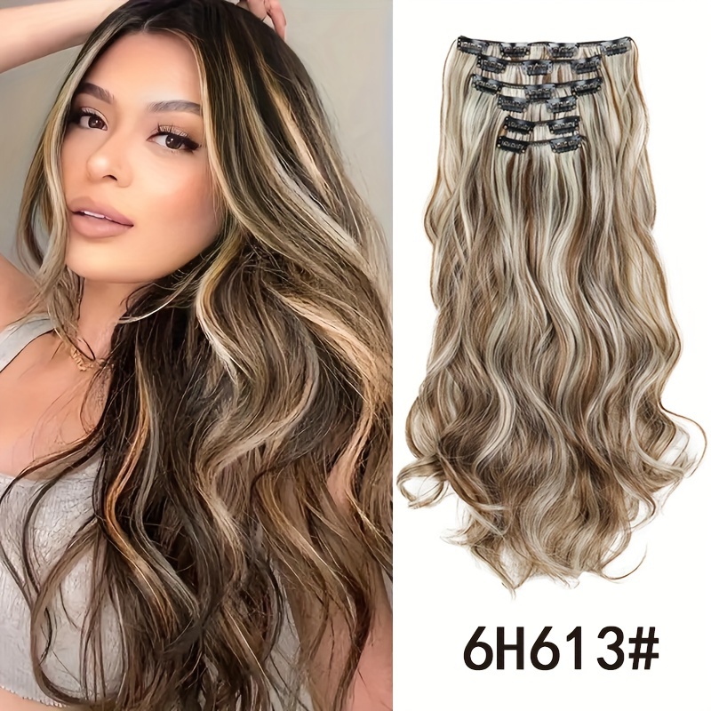 TEMU Chemical Fiber High Temperature Wavy Seamless Hair Extension Highlight 16 Hair Six-piece Set